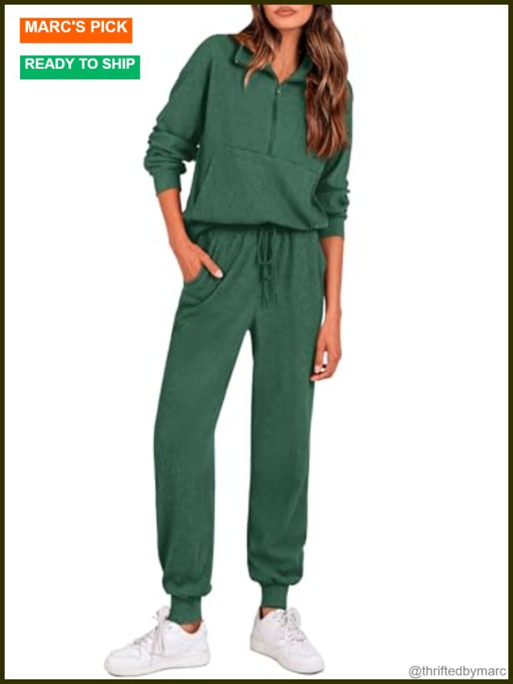 Women's Ribbed Knit Lounge Set Half Zip Jogger 2 Piece